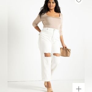 Eloquii High Rise White Distressed Jeans